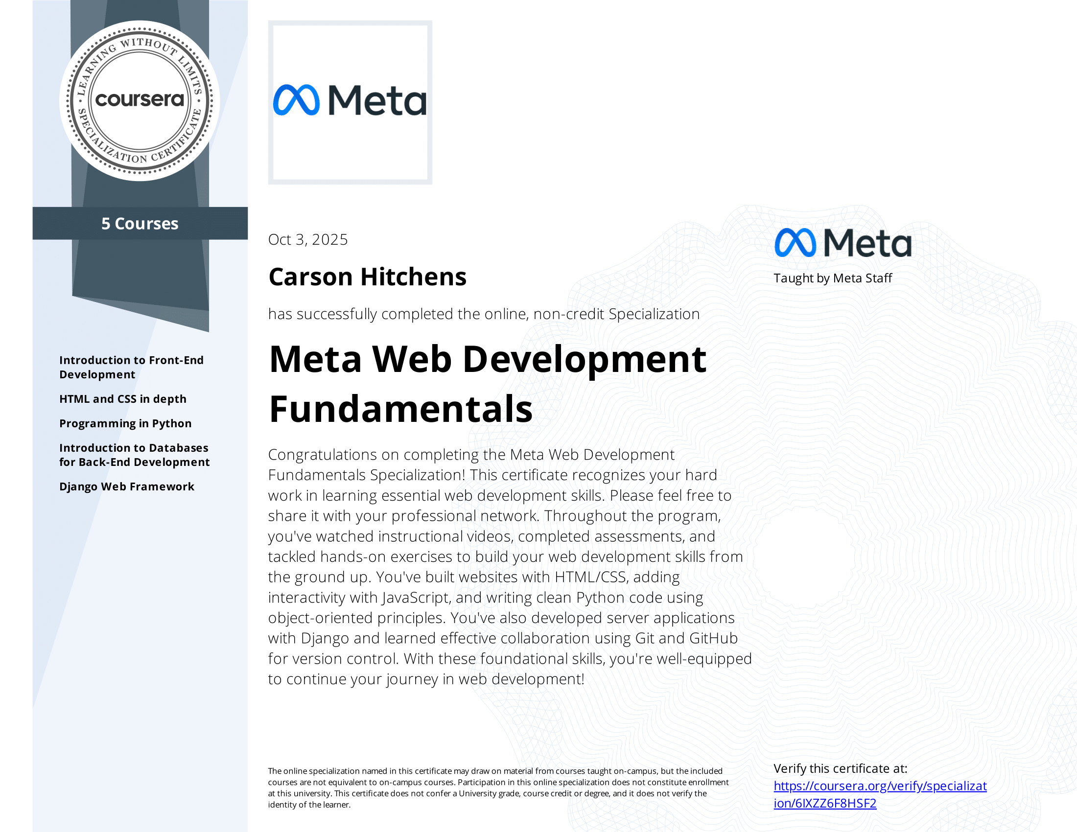 Web Development Fundamentals Certificate